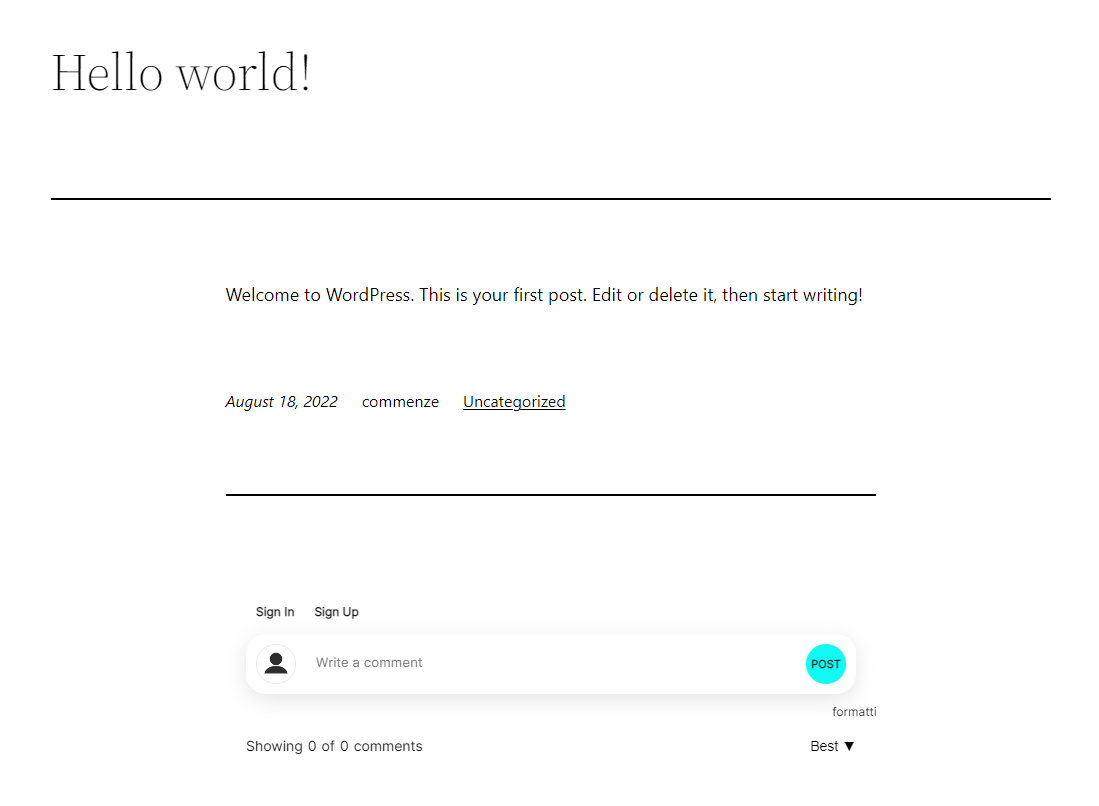 Commenze custom theme on Wordpress