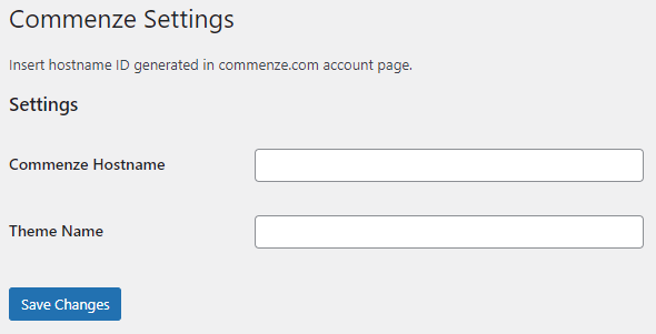 Commenze Wordpress settings page